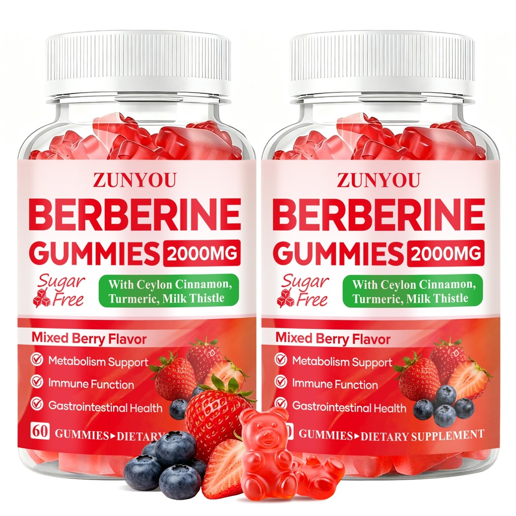 Berberine Gummies 2000mg with Ceylon Cinnamon, 60 Gummies (Pack of 2)