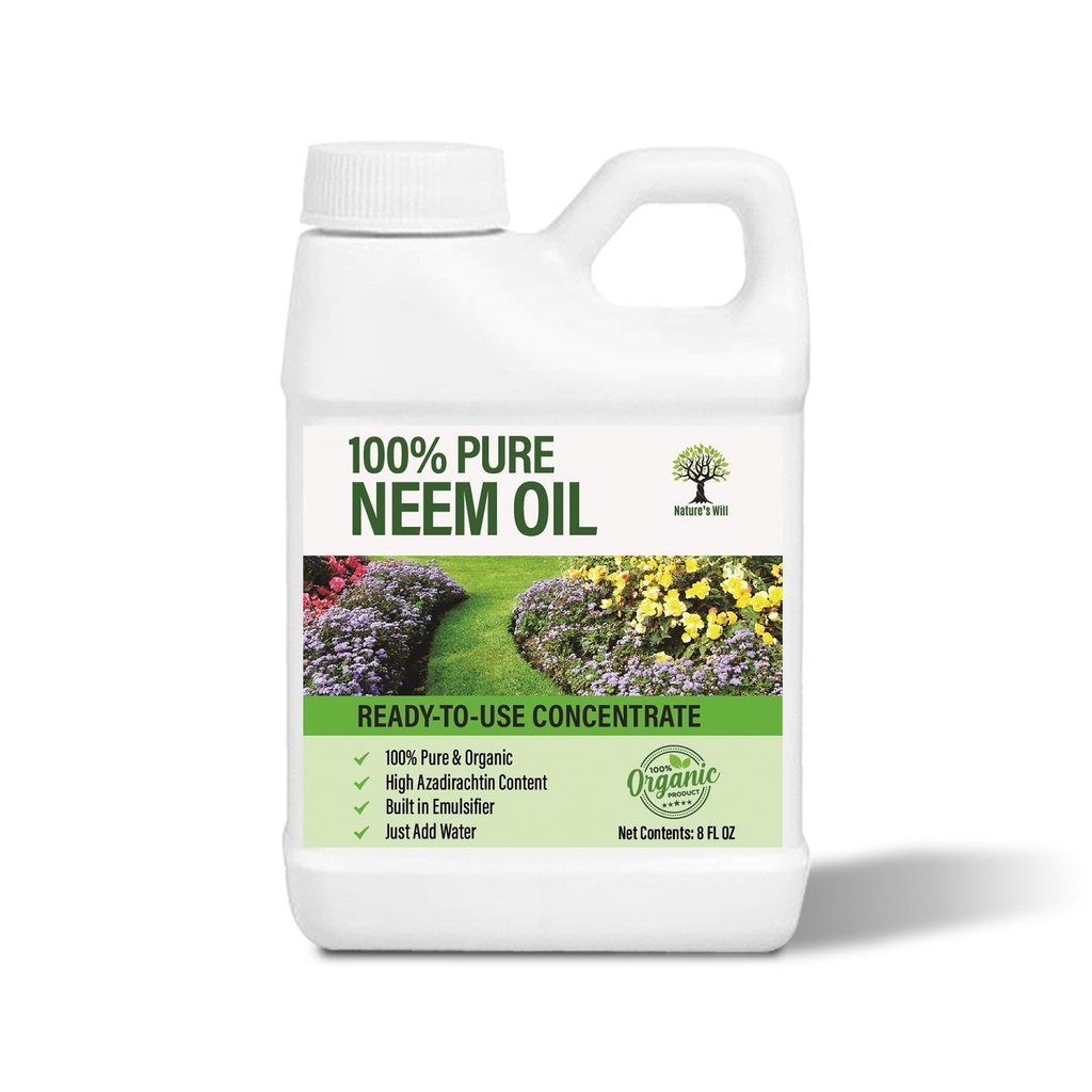 Nature’s Will Pure Ready-to-Use Neem Oil Concentrate | High Azadirachta Content | Just Add Water | Natural Plant Care (32 oz)