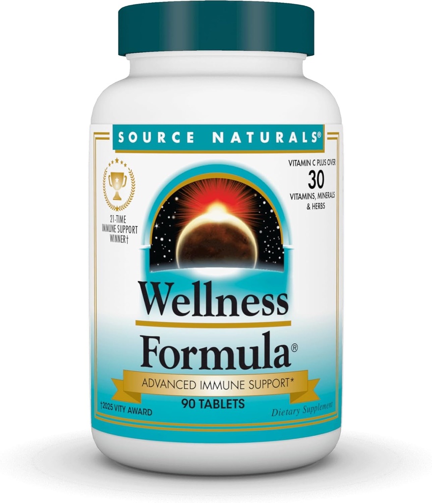 Source Naturals Wellness Formula Bio-Alignated Vitamines & Herbal Defense - Supplément de soutien du système immunitaire et amplificateur d'immunité* - 90 comprimés