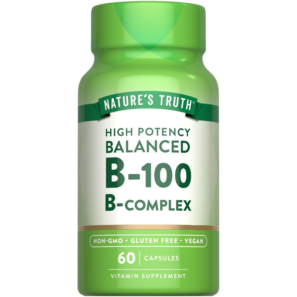Nature's Truth Vitamin B Complex | 60 Kapseln | Hohe Potenz B-100 | Non-GMO & Gluten Kostenlose Ergänzung