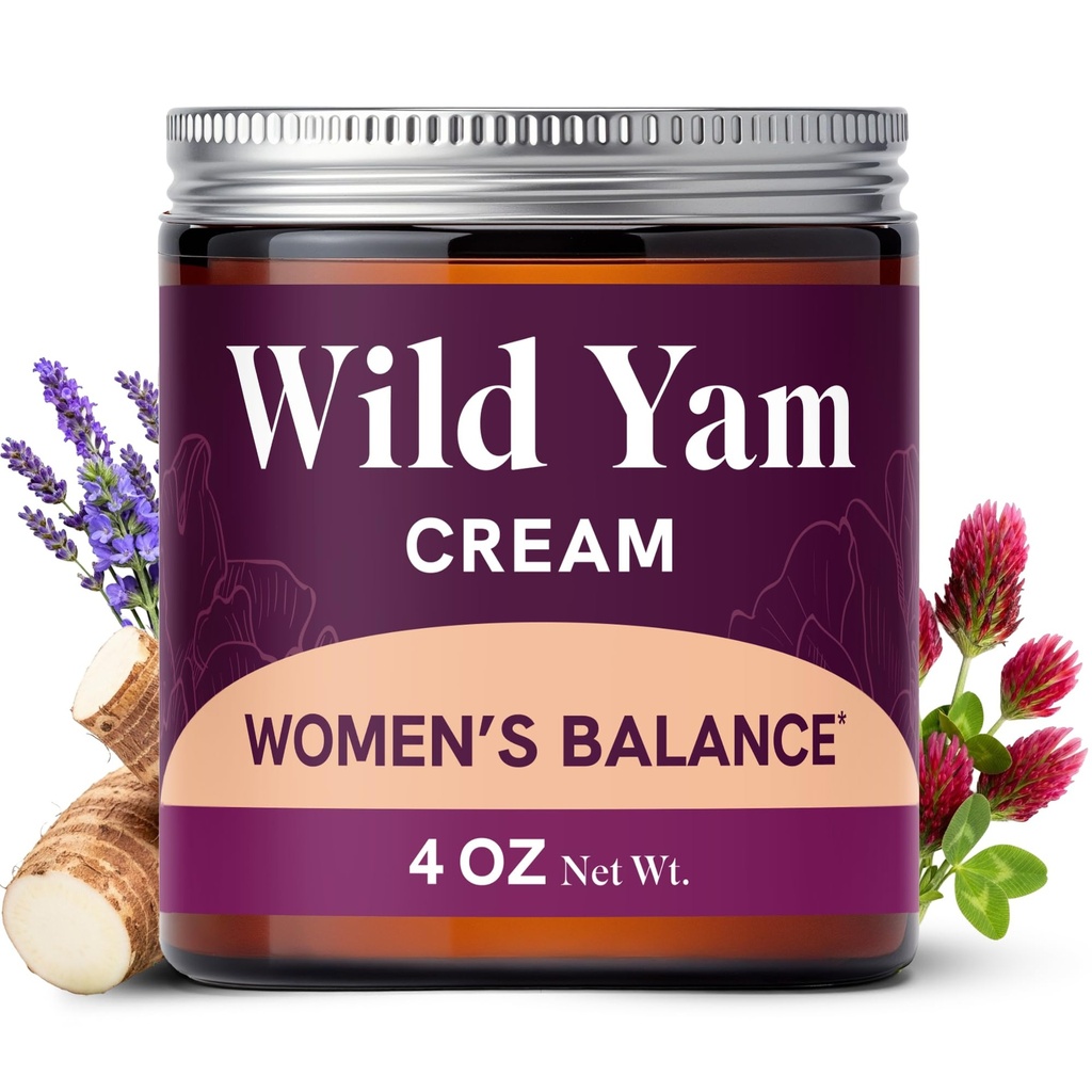 Wild Yam Creme für Hormon Balance | 3450mg Wild Yam für Kräuter Menopause & PMS Unterstützung | Bereichert mit Vitex, Black Cohosh, Lavender & More | Estrogen & Progesterone Kostenlose Balancing Cream | 4 Oz.