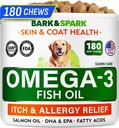 BARK&SPARK Omega 3 für Hunde - 180 Fischöl-Pflege für Hunde, Haut Allergy, Itch Relief, Hot Spots Behandlung - Gemeinsame Gesundheit - Haut und Mantel Supplement - EPA & DHA Fettsäuren - Lachsöl