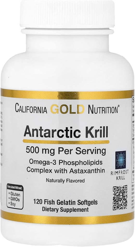 California Gold Nutrition Antarktis Krill Öl, Ultra-High Omega-3 mit Astaxanthin, Natürliche Erdbeere & Zitronen Geschmack, Non GMO, Glutenfrei, 500 mg, 120 Fish Gelatin Softgels, 2 Pack