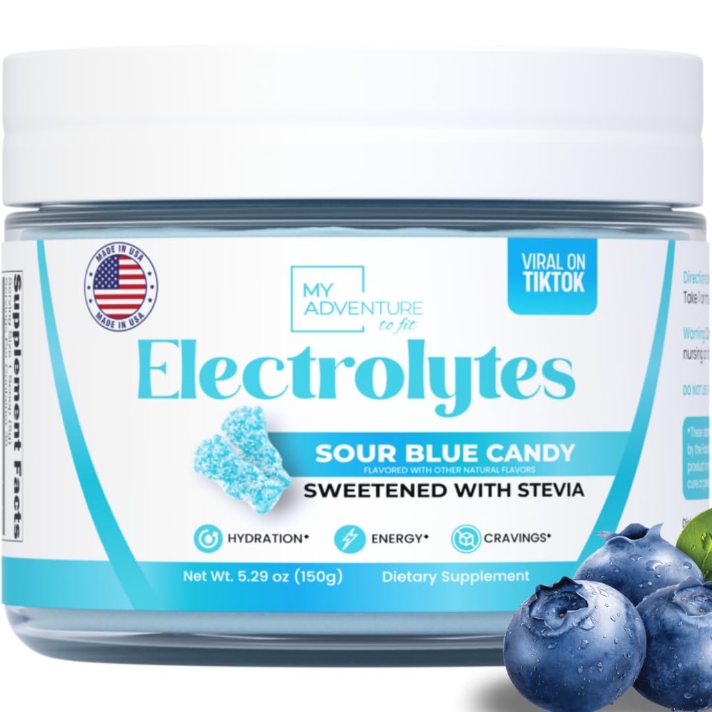 Zero Sugar - Sour Blue Candy Electrolytes Powder - Refreshing Hydration - Koffeinfreie Energie - Alle natürlichen Inhaltsstoffe - Vegan, Keto & Paleo - Sugar Free Electrolyte Powder Drink Mix - 30 Portionen