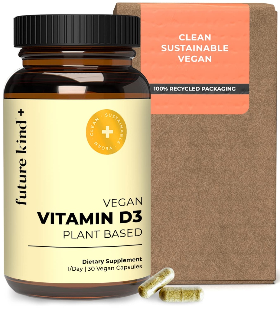 Zukunft Kind Vegan Vitamin D3-2500 IU Pflanzenbasierte Ergänzung für Zell- und Immununterstützung - Zuckerfrei, Lichenbasiertes Vitamin D (30 Softgel in Glasflasche)