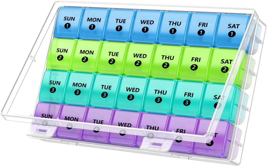 DANYING XL Monthly Pill Organizer 1 fois par jour avec cas de poussière-proof, extra grand 4 semaines Pill Box Une fois par jour, 28 jours Pill Container 1 par jour, cas de vitamine hebdomadaire, organisateur de médicaments quotidiens