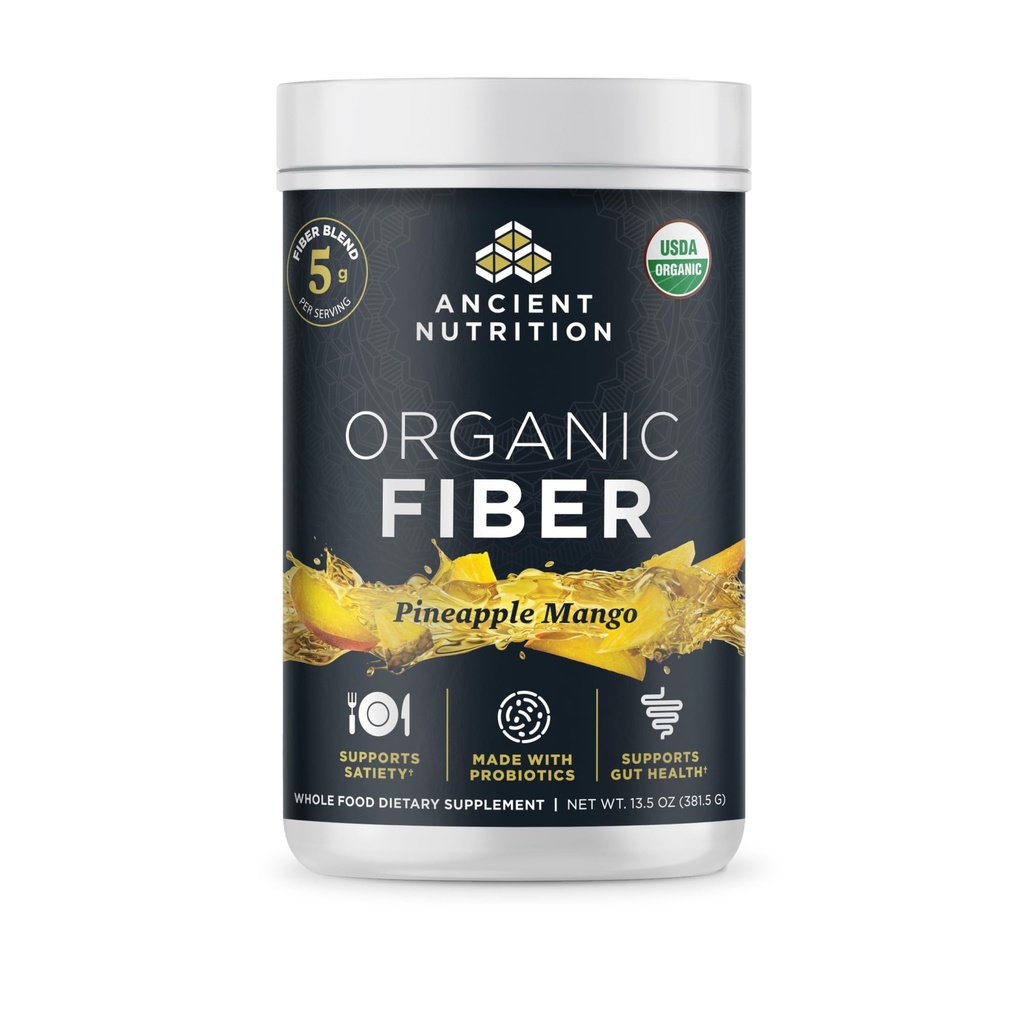 Alimentation ancienne Poudre de fibre biologique, Mangue d'ananas, Fibre soluble de la racine d'acacia et de Konjac, soutient la santé digestive, réduit le gonflement, 13,5 oz