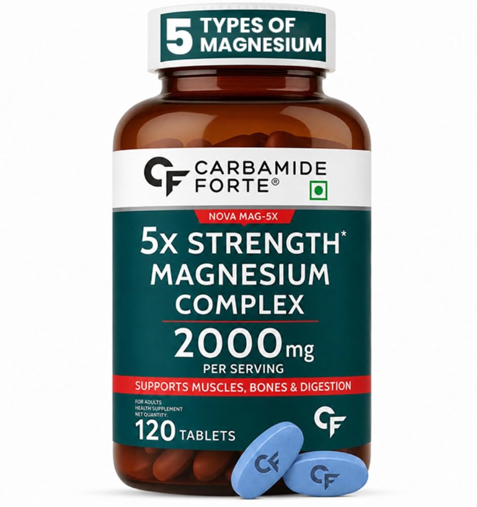 Carbamide Forte Magnesium Supplement with 5X Strength, formulated with Magnesium Glycinate & Citrate and a Triple Mineral Complex | 2000 mg per Serving | 120 Tablets
