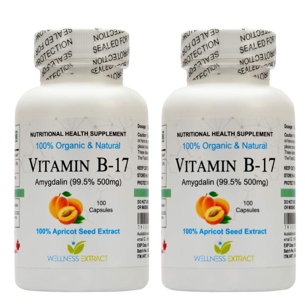 Vitamin B17 Organic Natural Extract Purest Amygdalin Apricot Kernel -100 Capsules -500 mg (Pack of 2 Bottles)