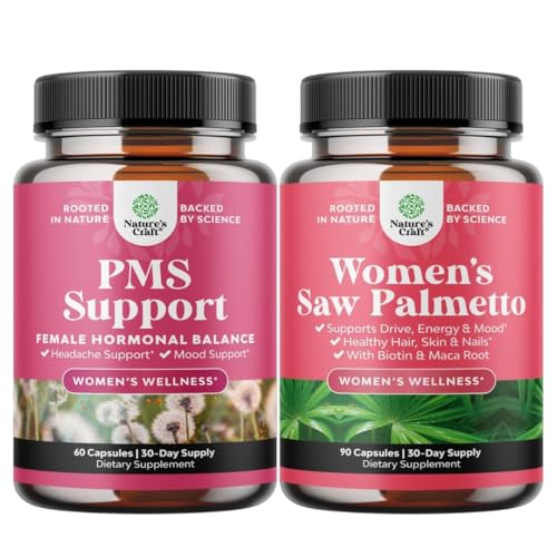 Bundle of PMS Support and Saw Palmetto für Frauen - Hormon Balance mit DIM, Chasteberry, Black Cohosh & Ashwagandha für Period Cramps und Saw Palmetto Extrakt mit Maca Root & Biotin für Haarausfall