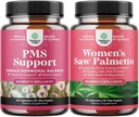Ensemble de PMS Support et Saw Palmetto pour les femmes - Hormone Balance avec DIM, Chasteberry, Black Cohosh & Ashwagandha pour les crampes d'époque et extrait de Saw Palmetto avec Maca Root & Biotin pour la perte de cheveux
