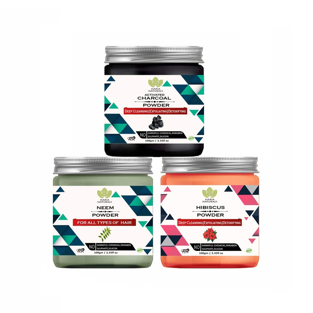 Charcoal Powder 100gm & Neem Powder 100gm & Hibiscus Powder 100gm (Pack Of 3) 300GM