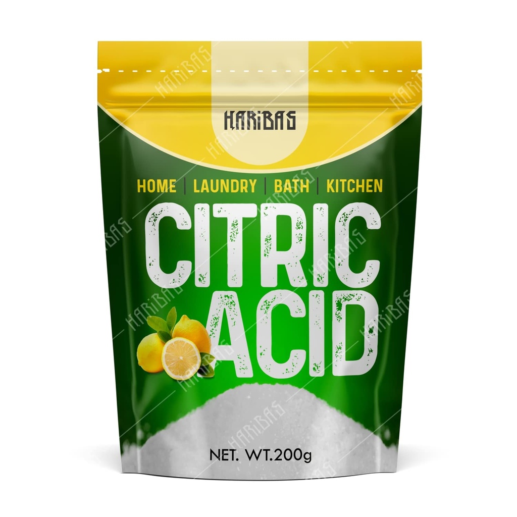 HARIBAS Citric Acid Powder 200gm | Multifunctional Nimbusat | Food Grade | Citric Acid For Cleaning, Bath and Kitchen