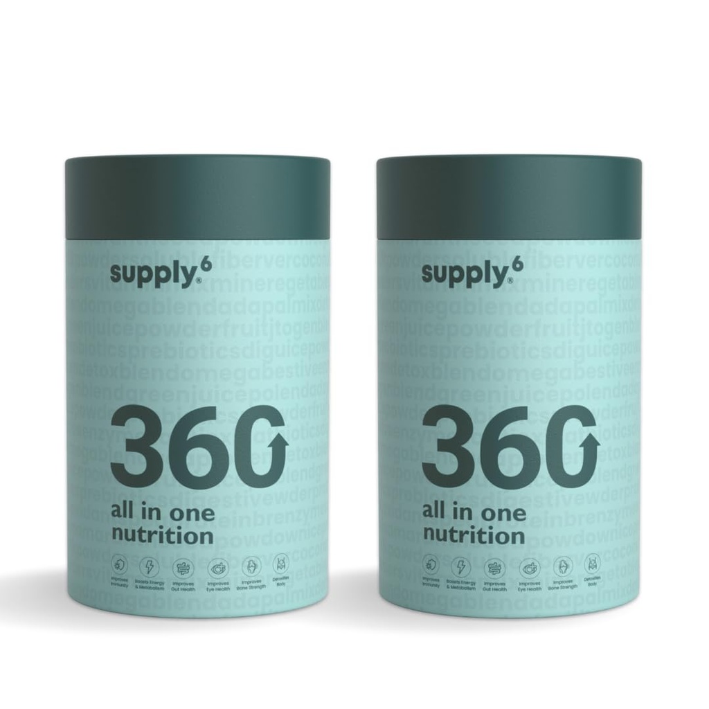 Supply6 360 Ultimate Health Powder for Women & Men | Daily Supplement with 63+Vitamins, Minerals, Probiotics, and Superfoods | Daily Greens | Gut Health supplements, Energy, Immunity(30 Servings)