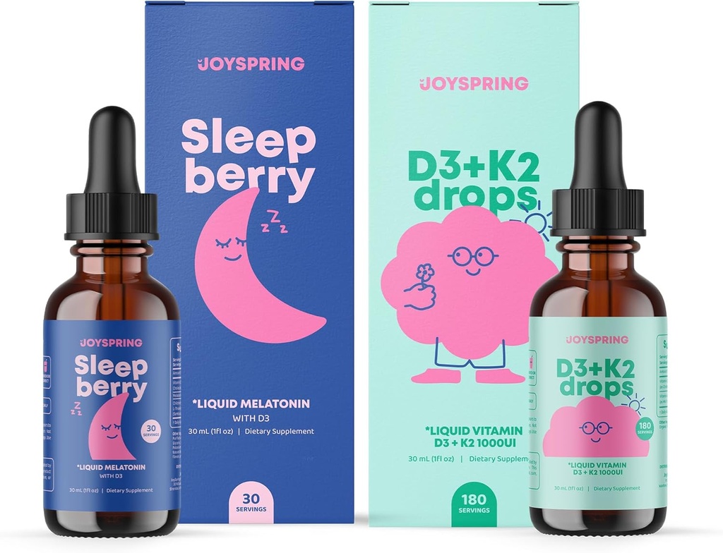 JoySpring Vitamin D3 K2 für Kinder kann gesundes Immunsystem Vitamin D für Kinder und flüssiges Melatonin für Kinder Schlafunterstützung unterstützen