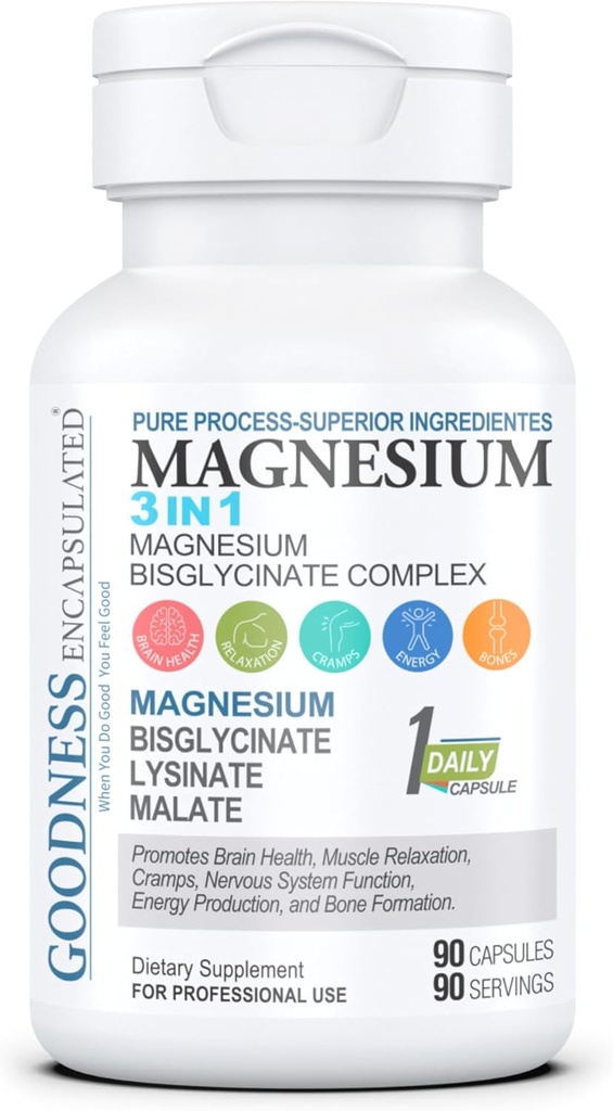 Magnésium 3 en 1 Complexe de bisglycinate, de BON ENCAPSULÉ.