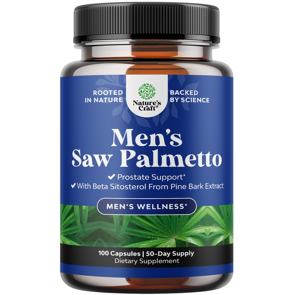 Natures Craft Saw Palmetto für Männer mit Beta Sitosterol - Saw Palmetto Extrakt Prostata-Gesundheitsergänzung für Männer Blasenkontrolle und Prostata Unterstützung - Restaurierung Haarergänzung