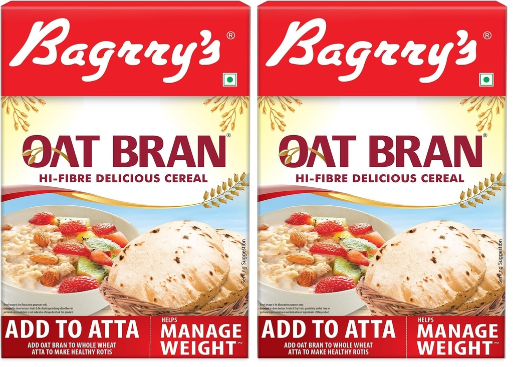 Bagrry's Oat Bran 200gm box | High in Fibre & Protein | Good Digestive Health | Helps Reduce Cholesterol & Manges Weight (Pack of 2)