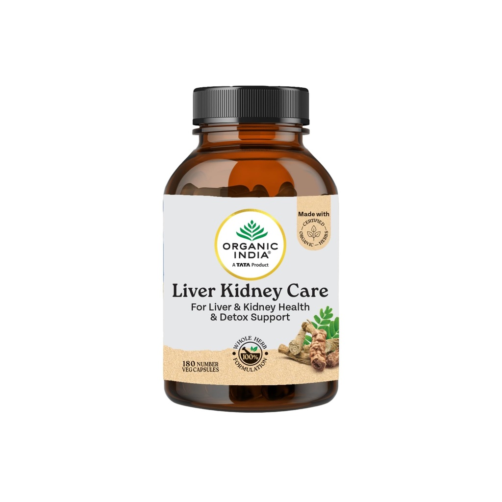 A TATA Product - Organic India Liver Kidney Care - 180 Veg Capsules, Helps Support Liver & Kidney Health, Boosts Overall Energy & Immunity, GMP & NPOP Certified Organic