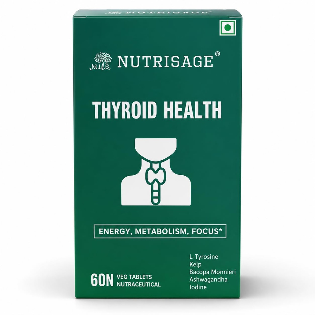 Thyroid Health Supplement | L-Tyrosine, Ashwagandha, Kelp, Selenium, Zinc, Magnesium & Vitamin B12 | Supports Thyroid Function, Energy, Metabolism & Focus | 60 Veg Tablets
