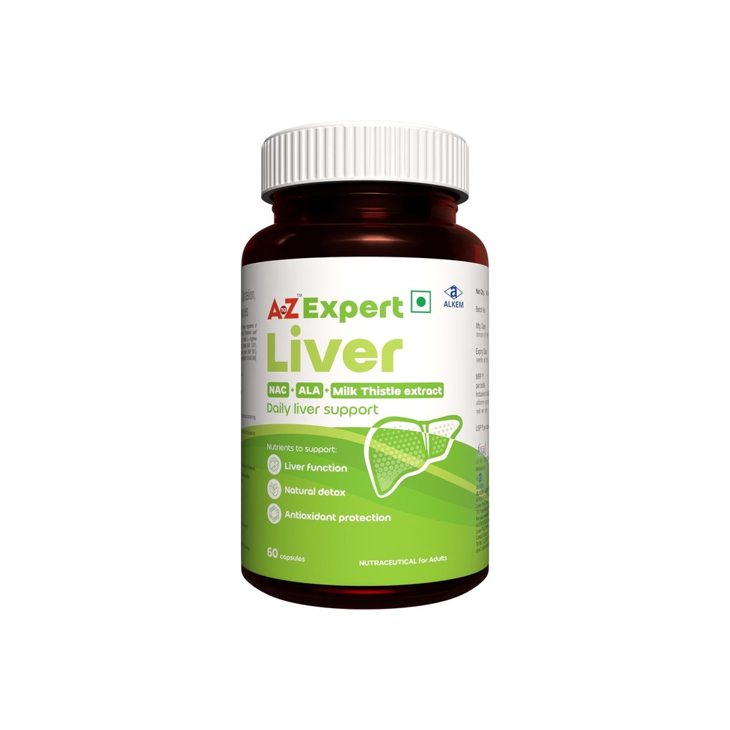 A to Z Expert Liver | Liver Health Supplement with Milk Thistle 300mg, N-Acetyl L-Cysteine (NAC) 300mg, Alpha Lipoic Acid, Choline, Vitamin E & Herbal Extracts | Liver Support Capsules | 60 Veg Capsules