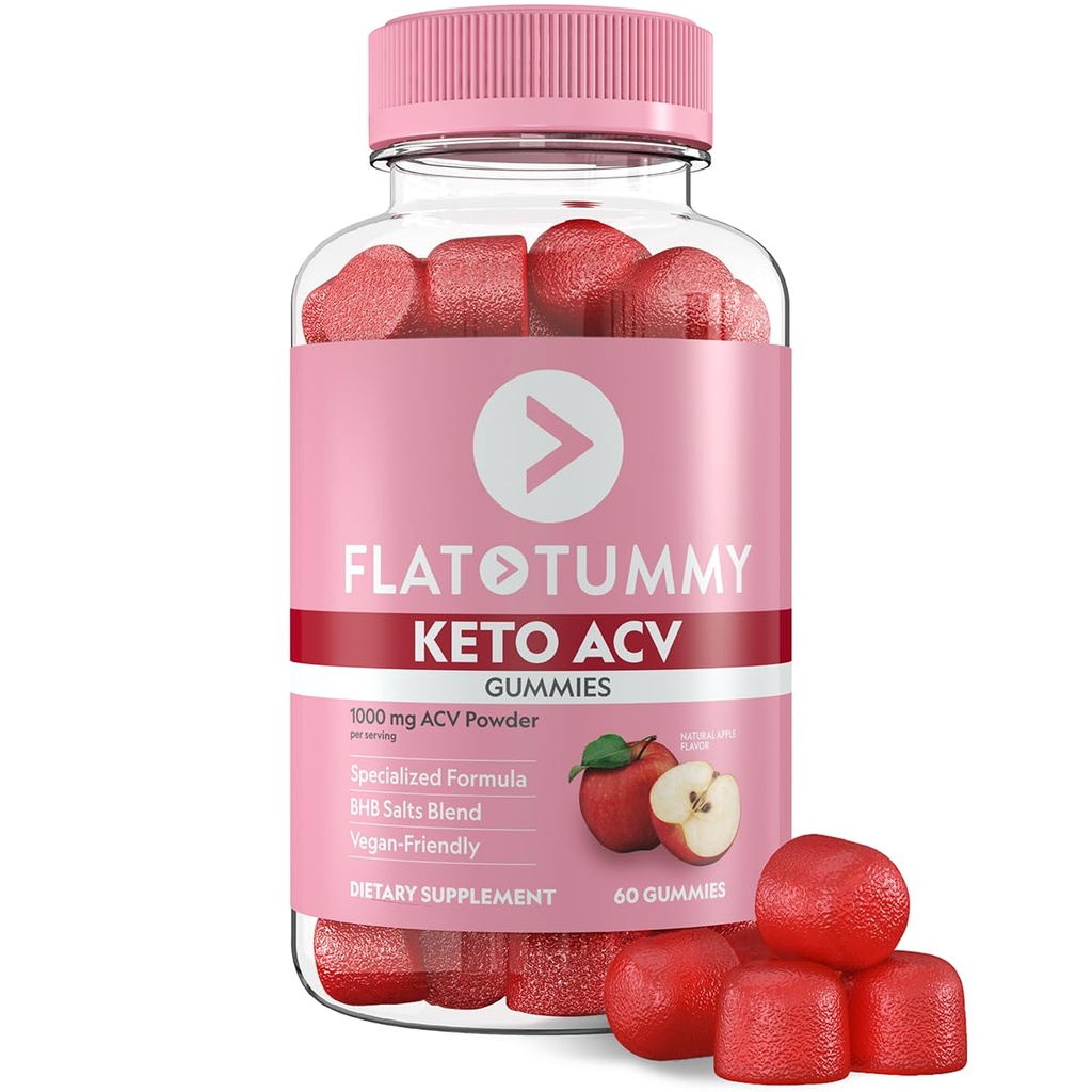 Flat Tummy Keto ACV Gummies, 60 Compte – Formule spécialisée, Supplément de kéto après GLP-1, Vegan-Afriendly, Non-OGM - Gummes de vinaigre de cidre de pomme, Sels de BHB, Beet et Pomegranate Superfood
