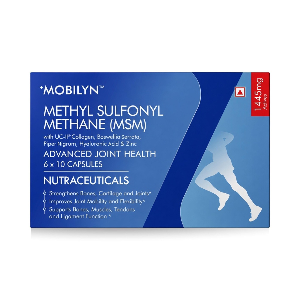 Mobilyn - MSM (Methyl Sulfonyl Methane) + UC II® Collagen + Boswellia Serrata + Hyaluronic Acid | 60 Capsules | Advanced Joint & Cartilage support for improved mobility & flexibility | Excelgenics