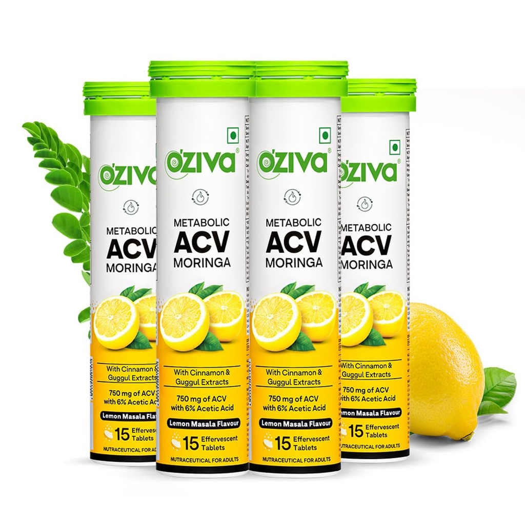 OZiva ACV Moringa Apple Cider Vinegar Tablets, Lemon Masala, Pack of 4
