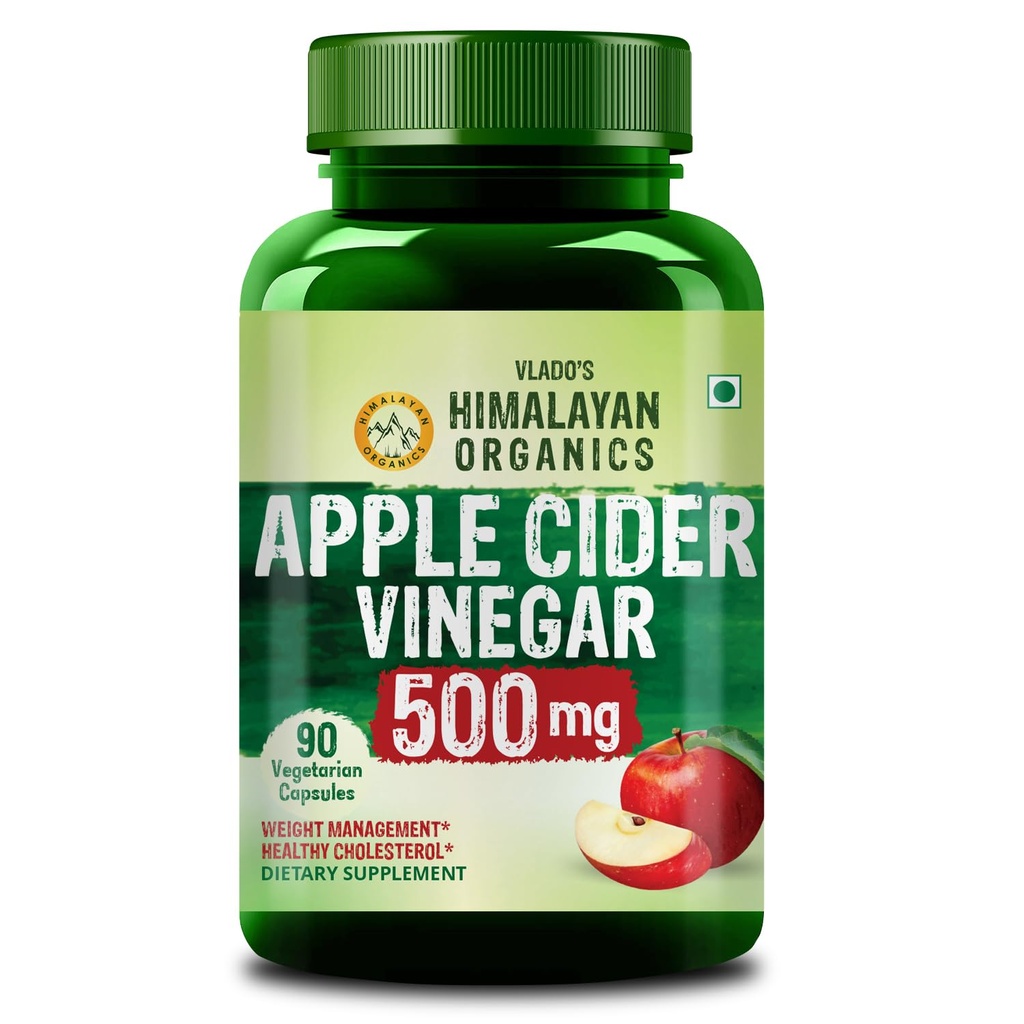 Vlado’s Himalayan Organics Apple Cider Vinegar 500mg Supplement for Weight Loss Management,Boost Energy | Improves Cholesterol Levels & Supports Digestive Health -90 Veg Capsules
