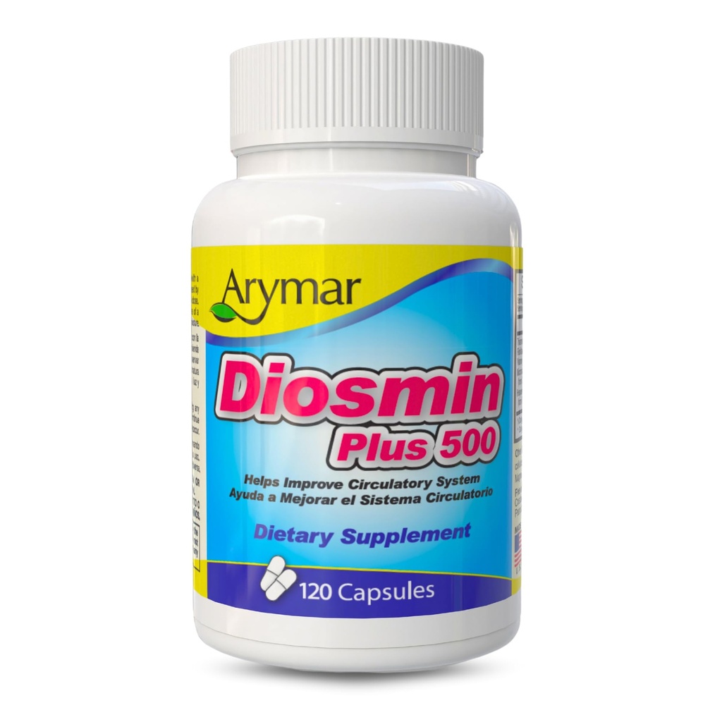 Arymar Diosmin Plus 500 - Supplément de support du système circulatoire, 500mg, 120 Capsules