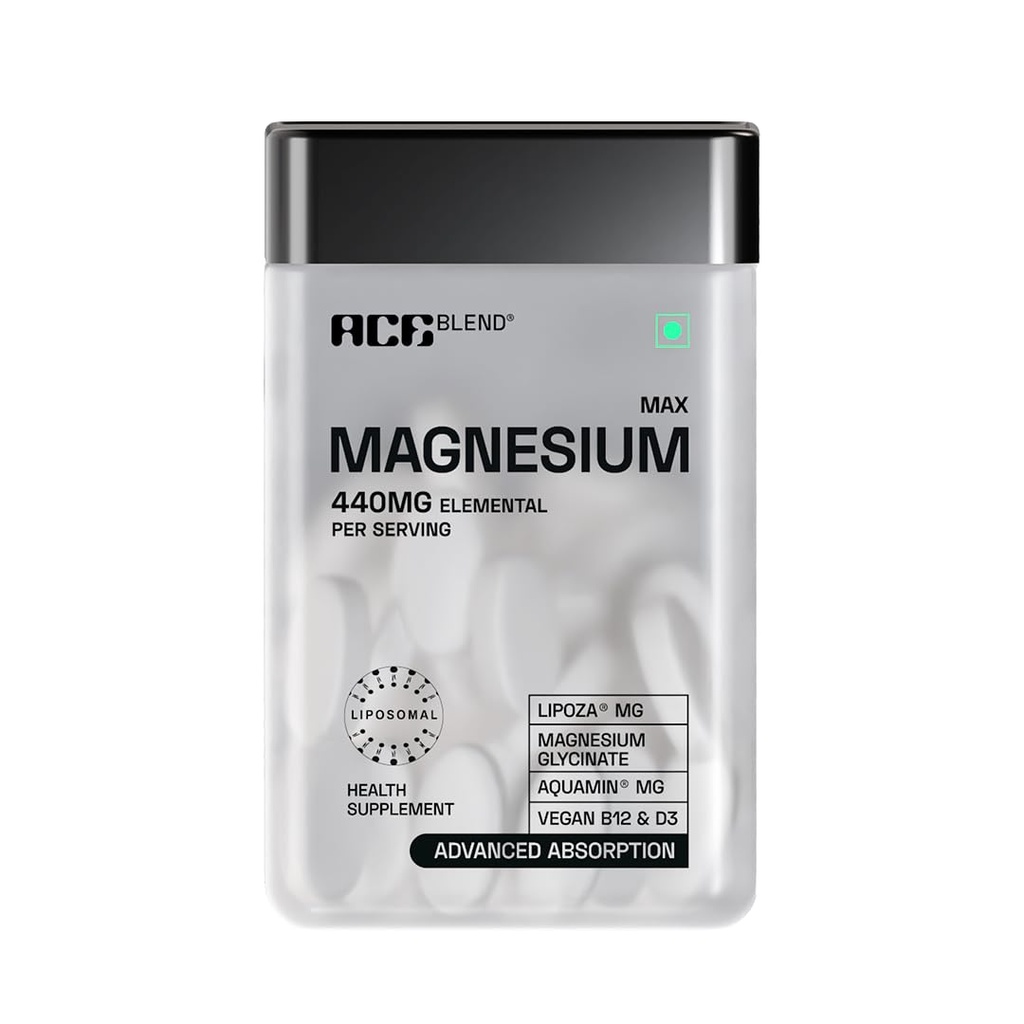 Ace Blend Max Magnesium Glycinate (60 tablets) | 1600mg Triple Complex | 440mg Elemental Magnesium | Calcium, Vegan Vitamin B12 & D3 | Promotes Deep Sleep, Muscle Recovery & Heart - For Men & Women