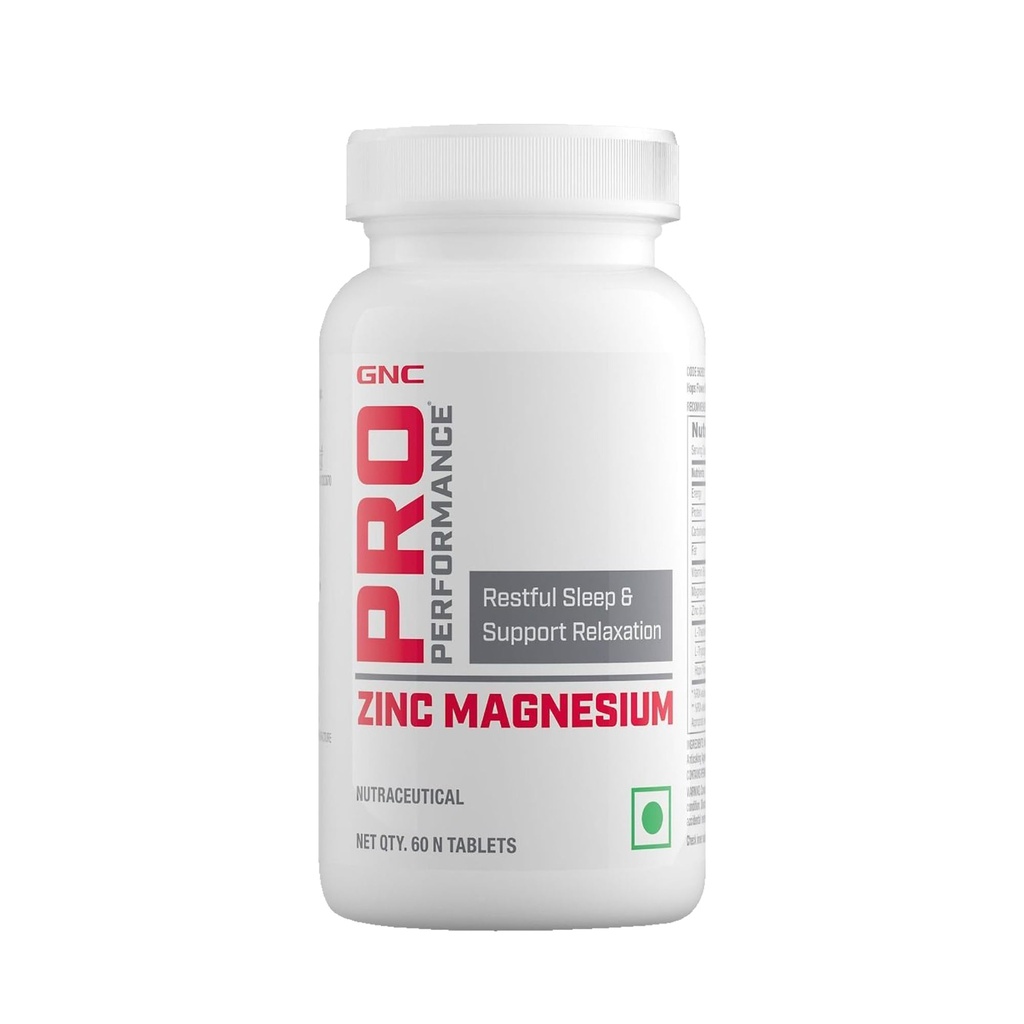 GNC Zinc Magnesium Complex (ZMA) with Vitamin B6, L-Theanine, L-Tryptophan & Hops Flower Extract | 60 Veg Tablets | Supports Restful Sleep, Calmness & Nerve Function | USA Formulated