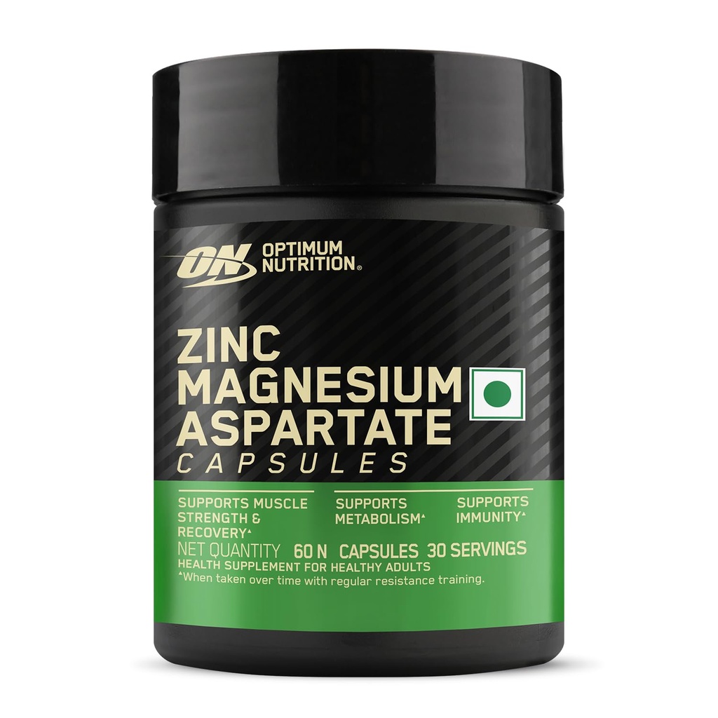 Optimum Nutrition (ON) Zinc Magnesium Aspartate (ZMA) - 60 Capsules, Muscle Strength, Metabolism, Immunity, Vegetarian