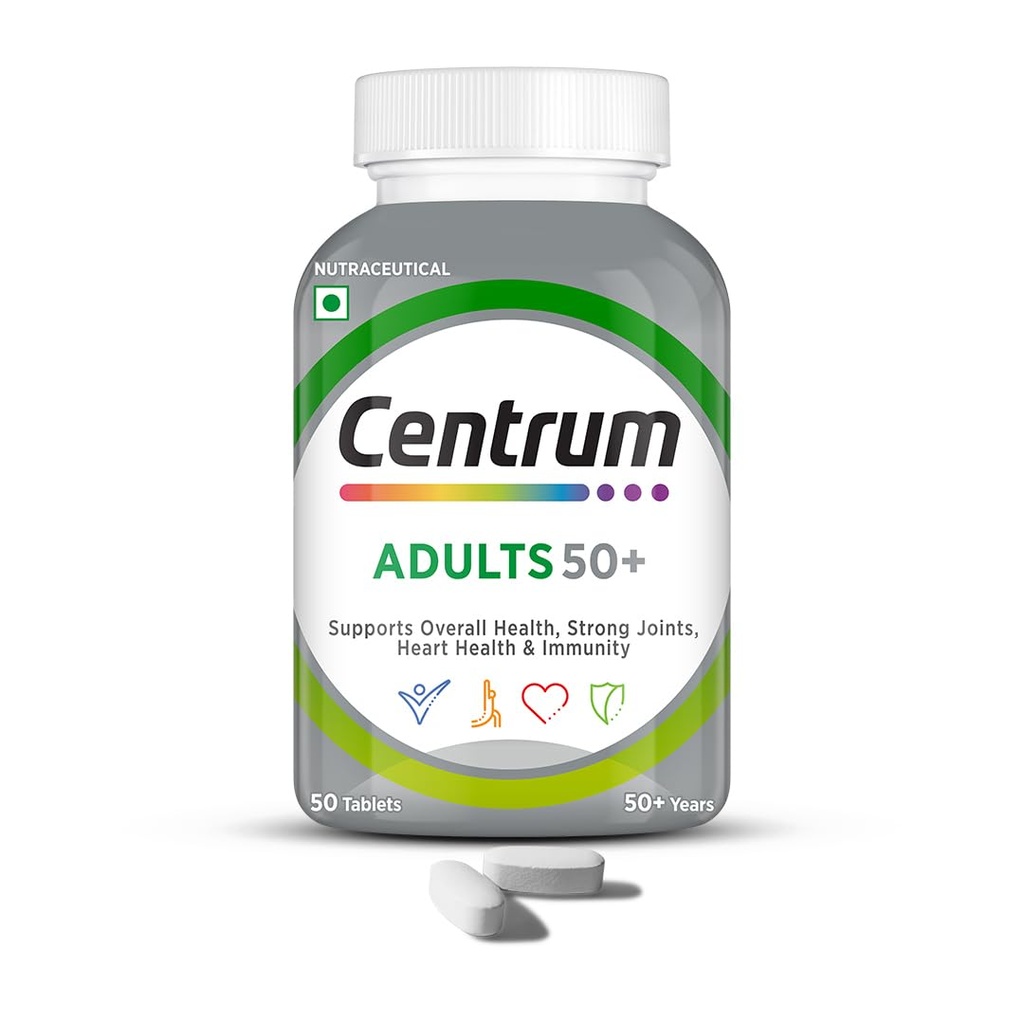 Centrum Adults 50+ Multivitamin Tablet for Men & Women|With 23 Vital Nutrients including Zinc,Magnesium, Vitamin B,C,D, Calcium for Energy, Strong Joints, Immunity and Heart Health|Veg - 50 tablets