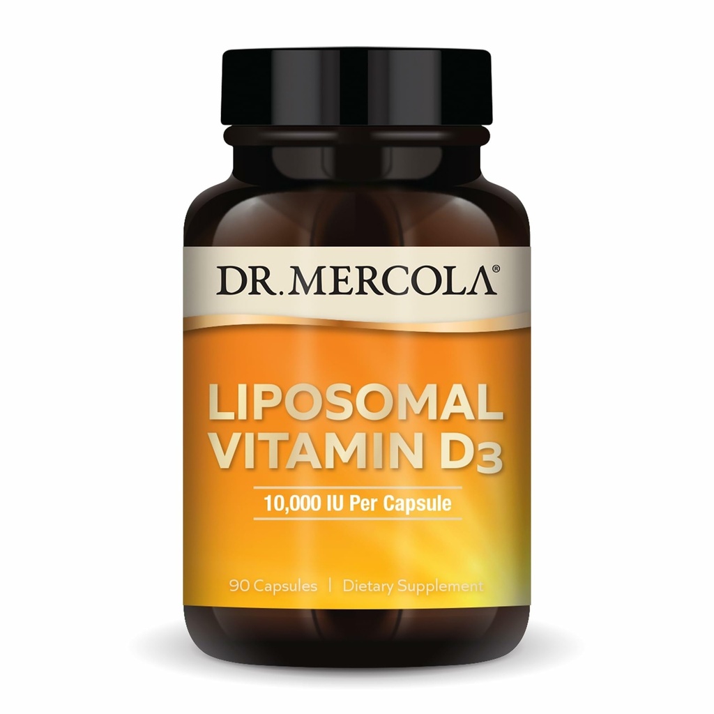 Dr Mercola Vitamine Liposomique D3 - Soutient la santé cardiaque, osseuse et immunitaire - 10 000 UI par portion - Sans OGM, sans soja et sans gluten - 90 capsules (90 portions)