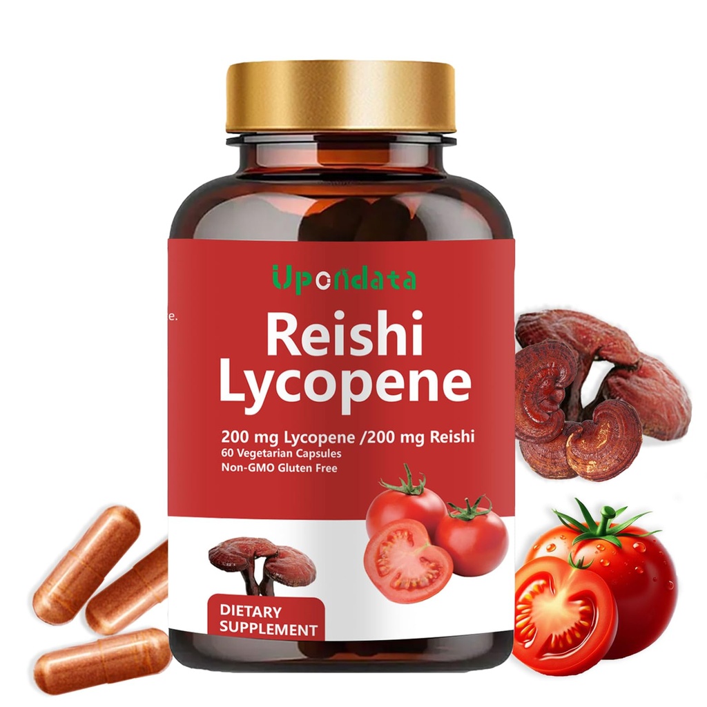 Capsules de lycopène - Supplément de lycopène 200mg avec Reishi Mushroom 200mg, Capsules naturelles d'extrait de tomate pour le support immunitaire - sans gluten, sans OGM