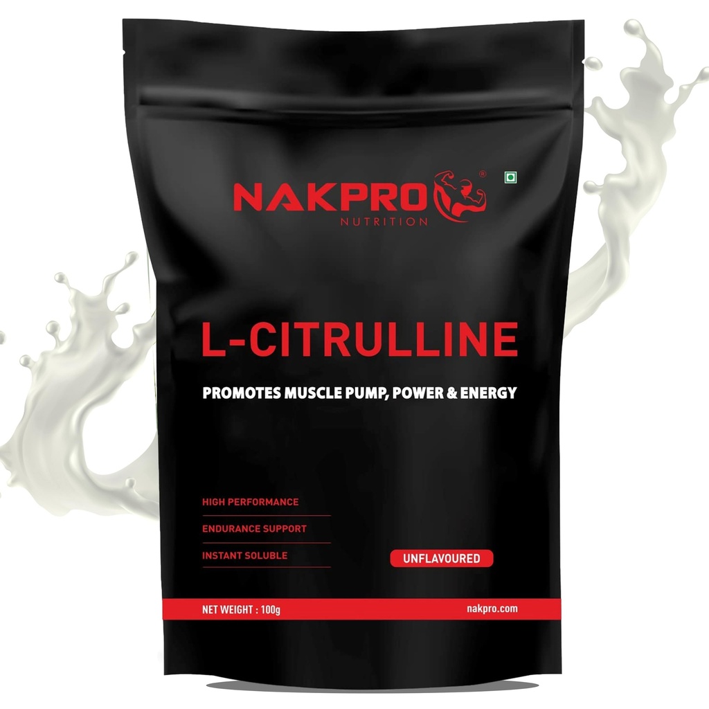NAKPRO Nutrition Pure L-Citrulline Powder, Boosts Nitric oxide & Muscle growth (Unflavoured, 100g)