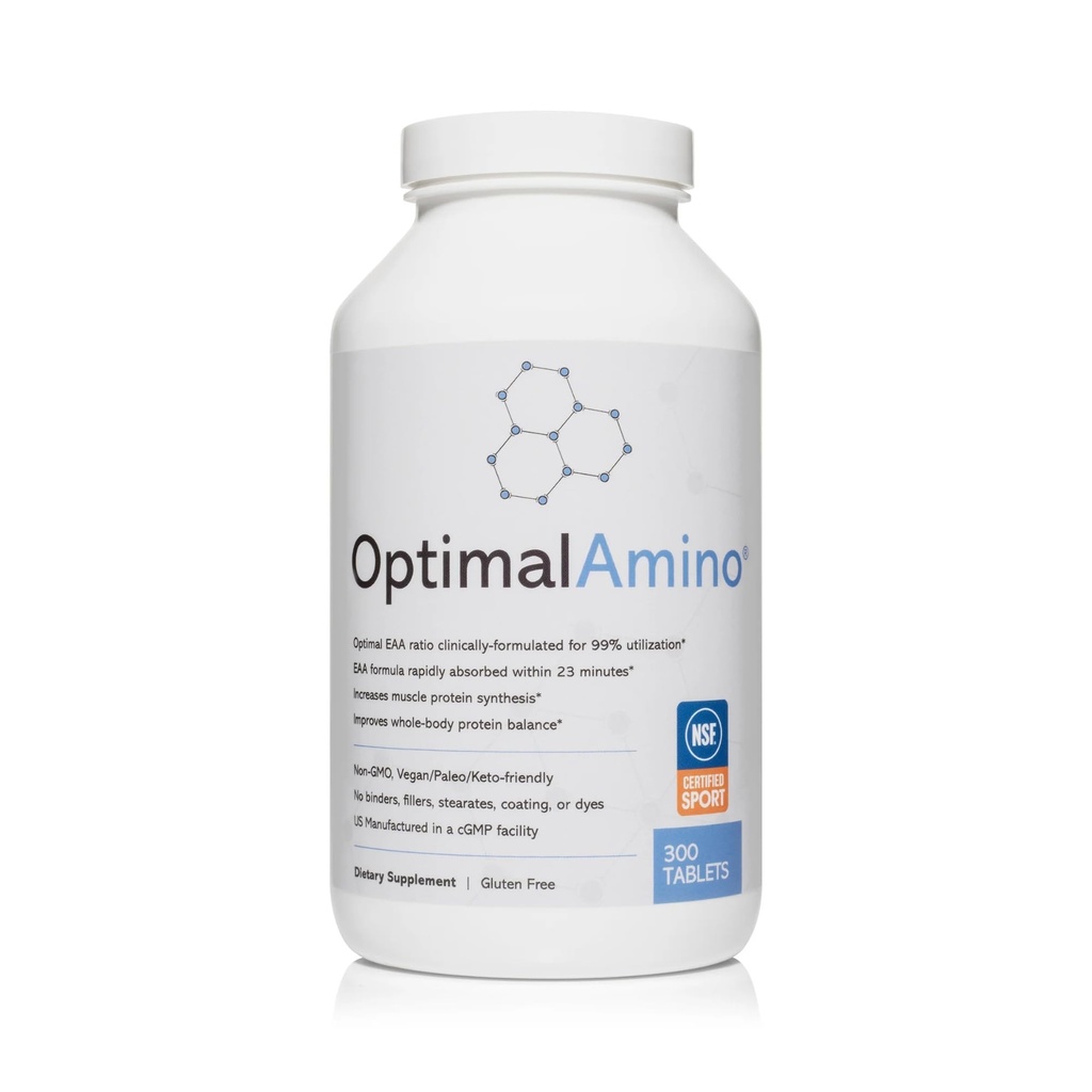OptimalAmino Tablets (300 Count) | 99% Utilized Essential Amino Acid (EAA) Supplement, Erhöhen Sie Muskelrückgewinnung, BCAA Protein Pre/Post Workout | NSF zertifiziert für Sport® zertifiziert
