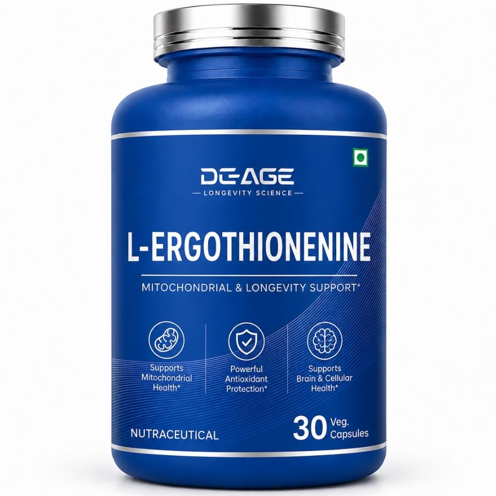 DeAge L-Ergothioneine | Rare Mitochondrial Antioxidant for Brain, Energy & Cellular Repair | Supports Sleep Quality & Antioxidant Suppor | GMP Certified, Plant-Based | 30 Veg Capsules