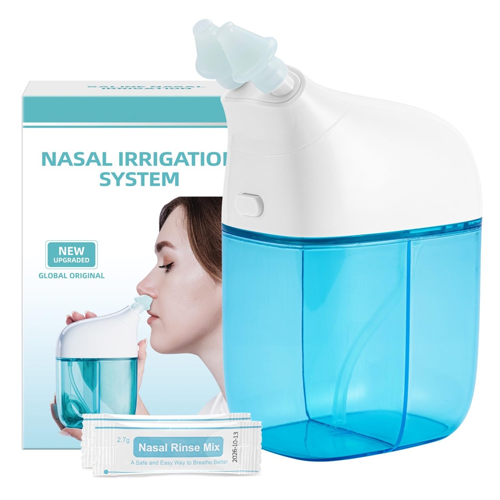 Nasal Irrigation System with 30 Saline Packets, Sinus Rinse Machine, Nose Sinus Cleaner Machine with Water Tank & Waste Collection Tank - Blue