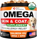 Omega 3 für Hunde - Haut- und Mantelergänzung - Fish Oil for Dogs Chews - Allergy and Itch Relief - Anti Shedding Supplement - Trockene Hautbehandlung - Lachsöl - Made in USA - 120 Weiche Bäume