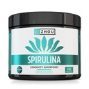 Zhou Spiruline en poudre - Blue Green Spirulina Superfood pour les femmes et les hommes avec protéines végétales, chlorophylle et phycocyanine pour l'énergie lisse et la longévité, mélange de boisson pour les smoothies - 6 oz Jar (48 portions)