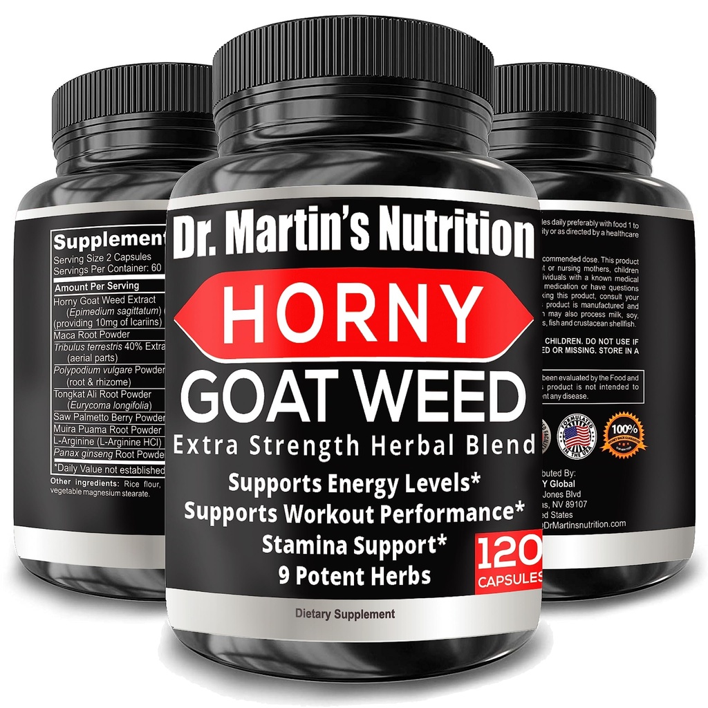 Super Streng 1590mg Herbe de chèvre en chaleur 120 Capsules avec Maca Arginine & Ginseng - Boostez naturellement votre santé, performance d'entraînement, endurance et énergie, santé conjointe pour les hommes et les femmes (120C)