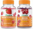 Lebensfähige Immununterstützung + Eisen mit Vitamin C, Gummie Bundle - Große Verkostung, Vitamin-Ergänzung, Glutenfrei, GMO frei, Kaubar