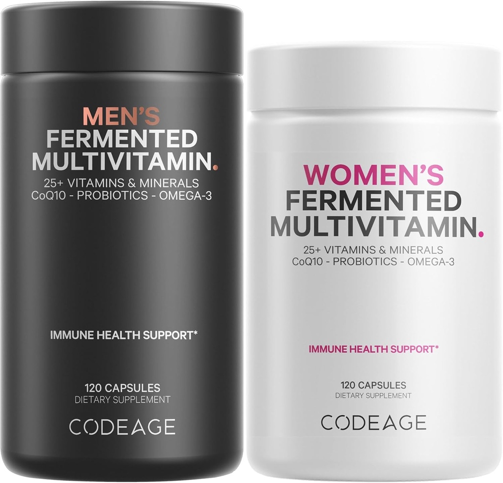 Codage Daily Multivitamin Bundle: Multivitamines pour femmes et hommes, B-Vitamines, Probiotiques, Mélanges alimentaires, 120 Capsules par bouteille