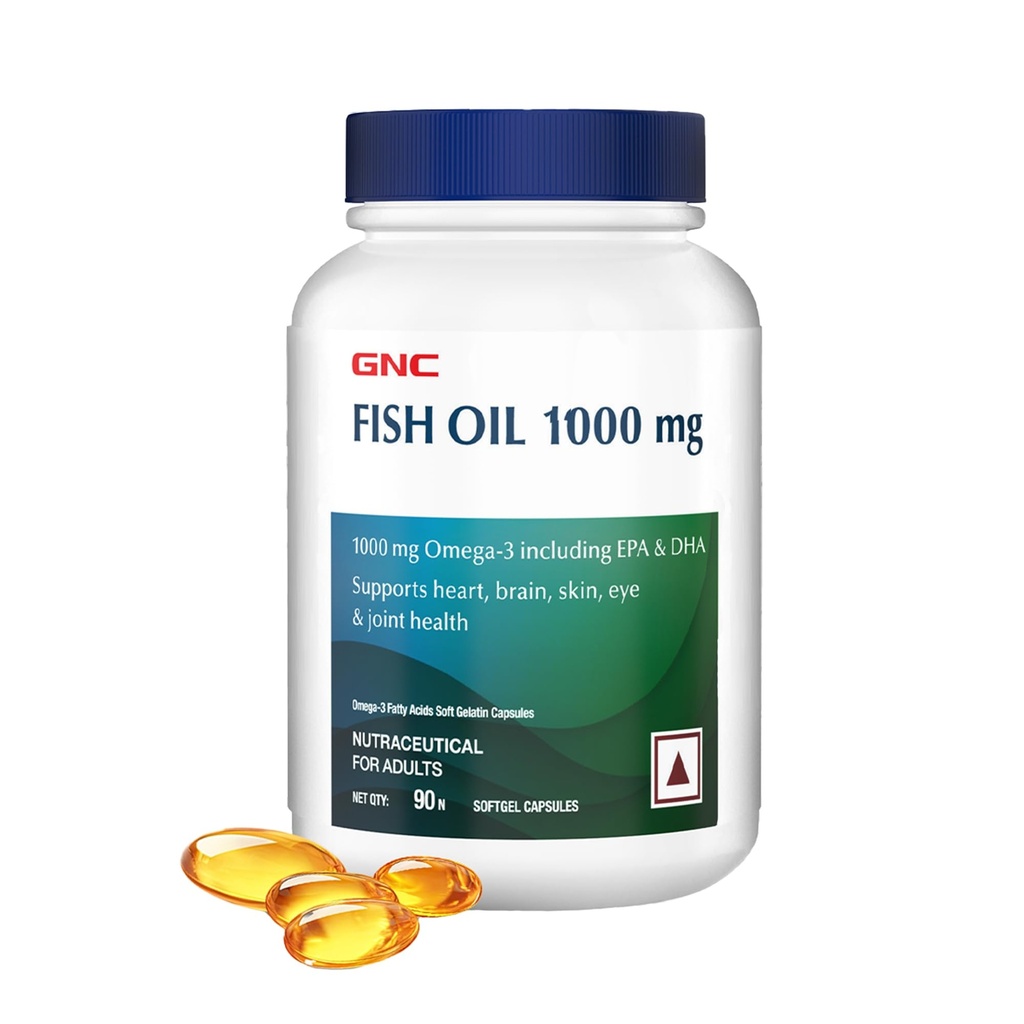 GNC Fish Oil 1000mg Omega-3 with 180mg EPA & 120mg DHA |For Heart, Brain, Joint & Vision Support | Ultra-Pure, & Enteric-Coated For No Fishy Aftertaste | USA Formulated, 1 count, 90 capsules
