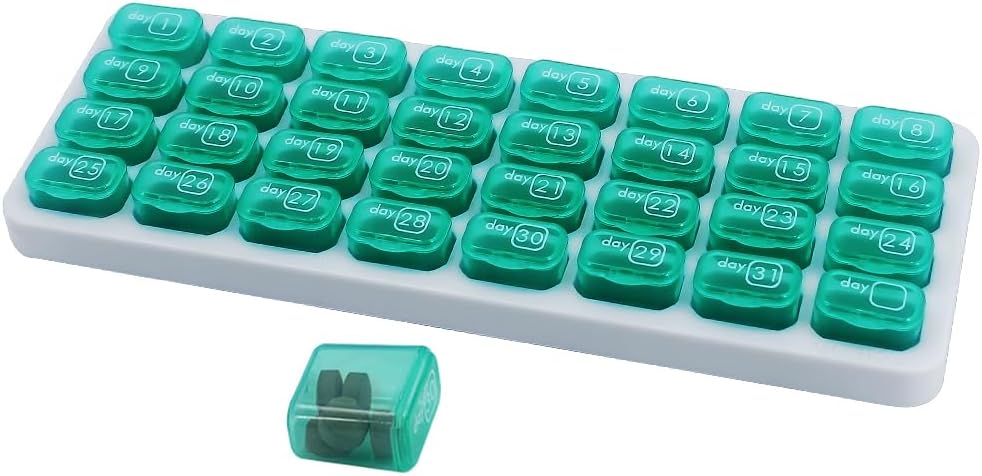 Monthly Pill Organizer, Grand voyage Pill Box 31 Day, Daily Pill Case, Pill Holder Container pour vitamine, médecine, supplément, huile de poisson, vert