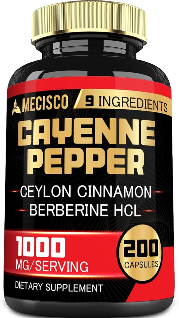 Cayenne Pfeffer Kapseln mit Kurkumin Wurzel, Berberin HCl, Ceylon Cinnamon Bark & More - 200 Kapseln - Unterstützung Verdauungsgesundheit, Immunsystem & Body Balance