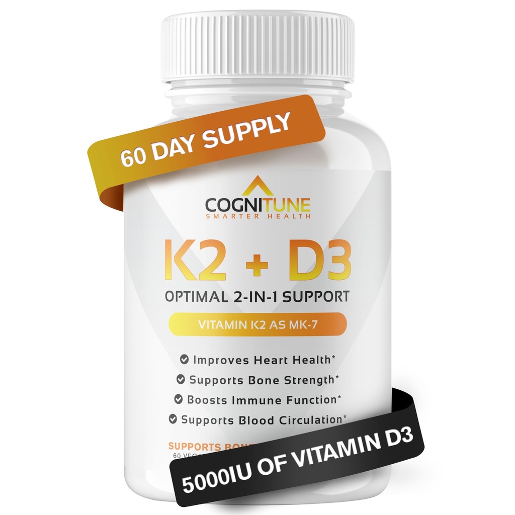 Vitamin D3 5000 IU mit Vitamin K2 (MK7) Ergänzung - Premium Immune, Herz- und Knochengesundheit Kapseln - Vitamin K2 D3 Komplex mit 5000 IU Vitamin D3 & 90 mcg Vitamin K2 mk7-60 Zähler