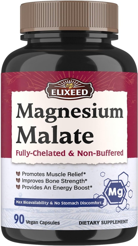 Magnesium Malat Kapseln, Magnesium Ergänzungen, Chelat, hohe Absorption & Bioverfügbarkeit, Mineral für Männer, Frauen & Kinder, Energieproduktion & Muskelrückgewinnung, 90 Vegan Caps